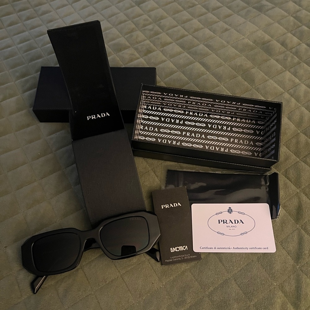 Prada Glossy Black Chunky Rectangular Sunglasses - Picture 9 of 9